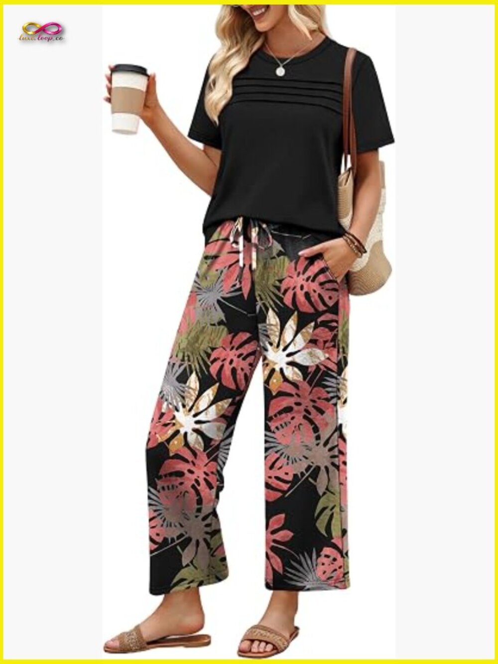 Two Piece Sets for Women Summer Spring Travel Airport Beach Vacation Wide Leg